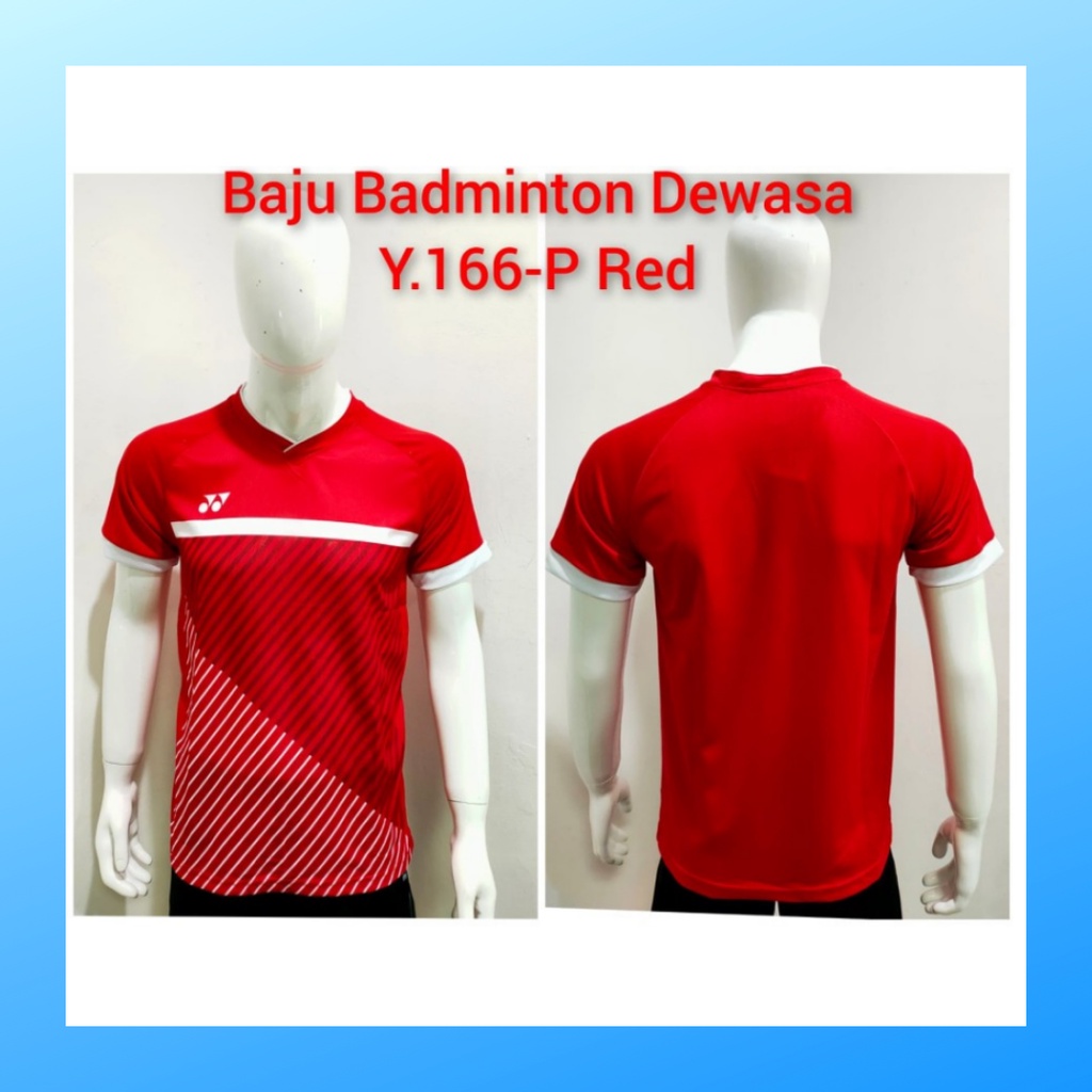 Kaos badminton pria jersey bulutangkis baju atasan jersy wanita dewasa t-shirt outfit seragam kostum olahraga casual suit pakaian jarsey oblong apparel sports jersi bulu tangkis Y166 merah polos