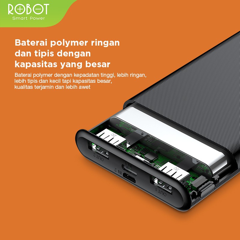 PowerBank ROBOT 10000mah RT170 Dual Input Port Type C &amp; Micro USB Original