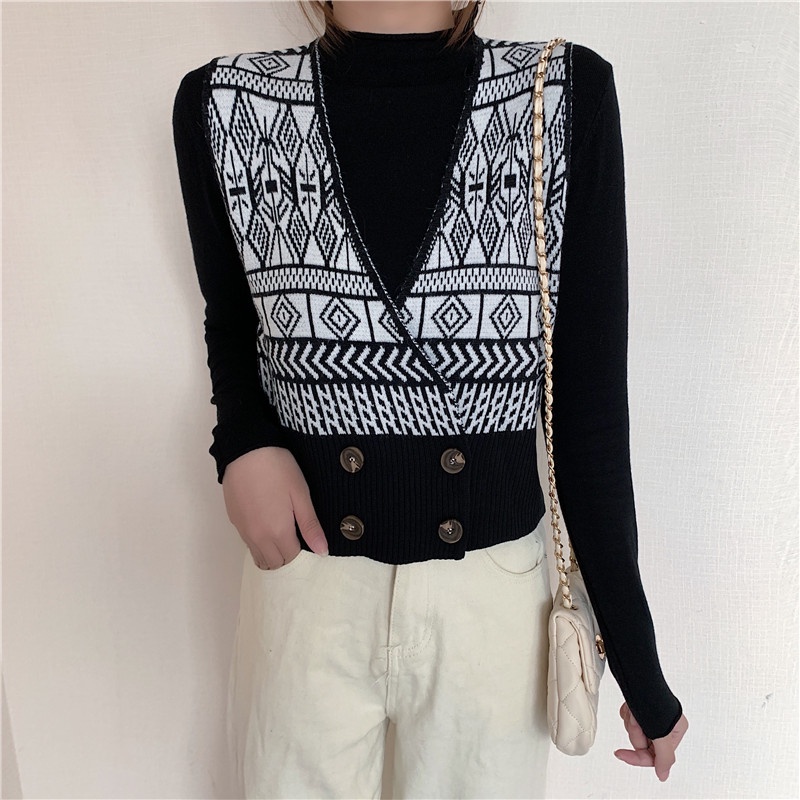 Rompi Rajut wanita Crop Top Jaket Tanpa Lengan Sweater