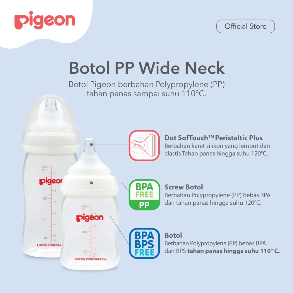[NO BOX WIDENECK] Pigeon Botol Susu Wide Neck Peristaltik Plus 160 / 240 ml - Milk Bottle Soft Touch Peristaltic Plus 160ml / 240ml / Botol Penyimpanan Susu ASI Bayi