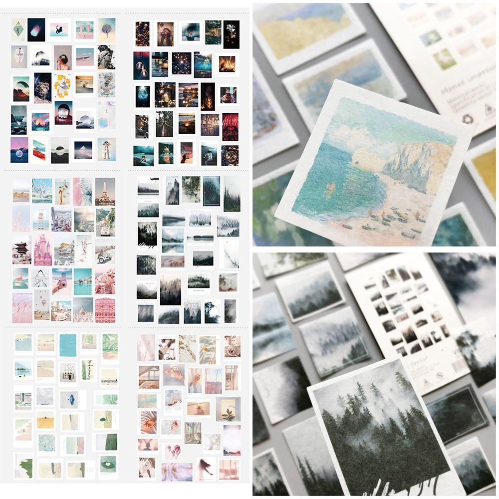 Chookyy 50PCS/Pack Scrapbooking Stiker Hadiah Lukisan Minyak Kabut Hutan Hias Photograph