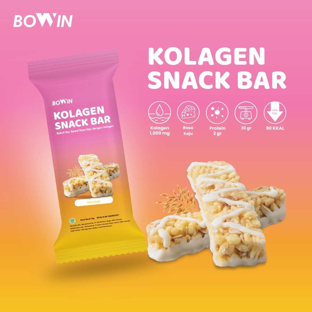 Bowin Kolagen Bar 1,000mg (1 Box = 12 Pcs) - Snack Sehat Oat Tinggi Serat, Rendah Gula &amp; Kalori