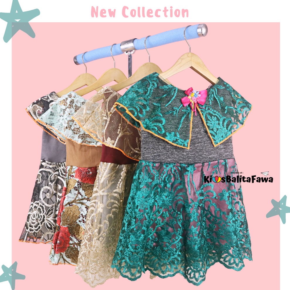Dress Diana uk 1-2 Tahun / Baju Kensi Brukat Anak Perempuan Import Quality Dres Cape Cewe Gaun Pesta