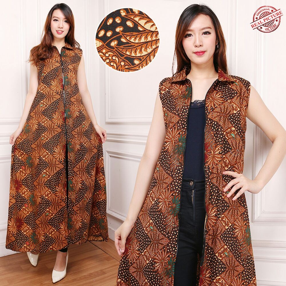 Amirah Blazer 2in1 batik dress maxi panjang  wanita fit to XL