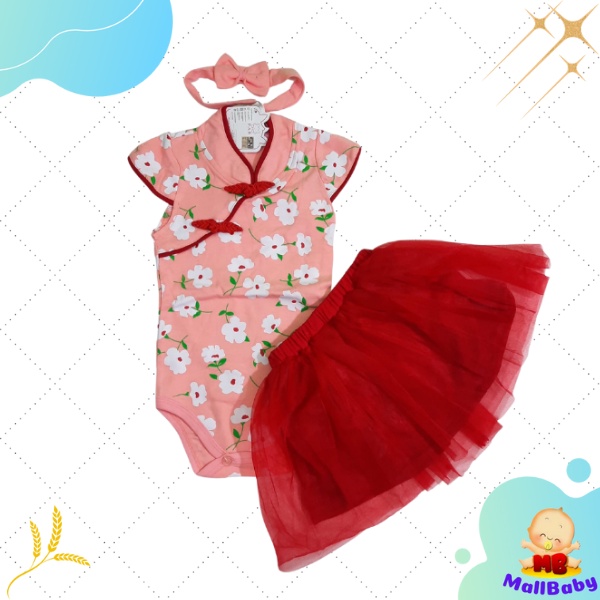 Baju Bayi Perempuan 0 3 6 9 Bulan Setelan Jumper Rok Shanghai Bonus Bandana Sakura