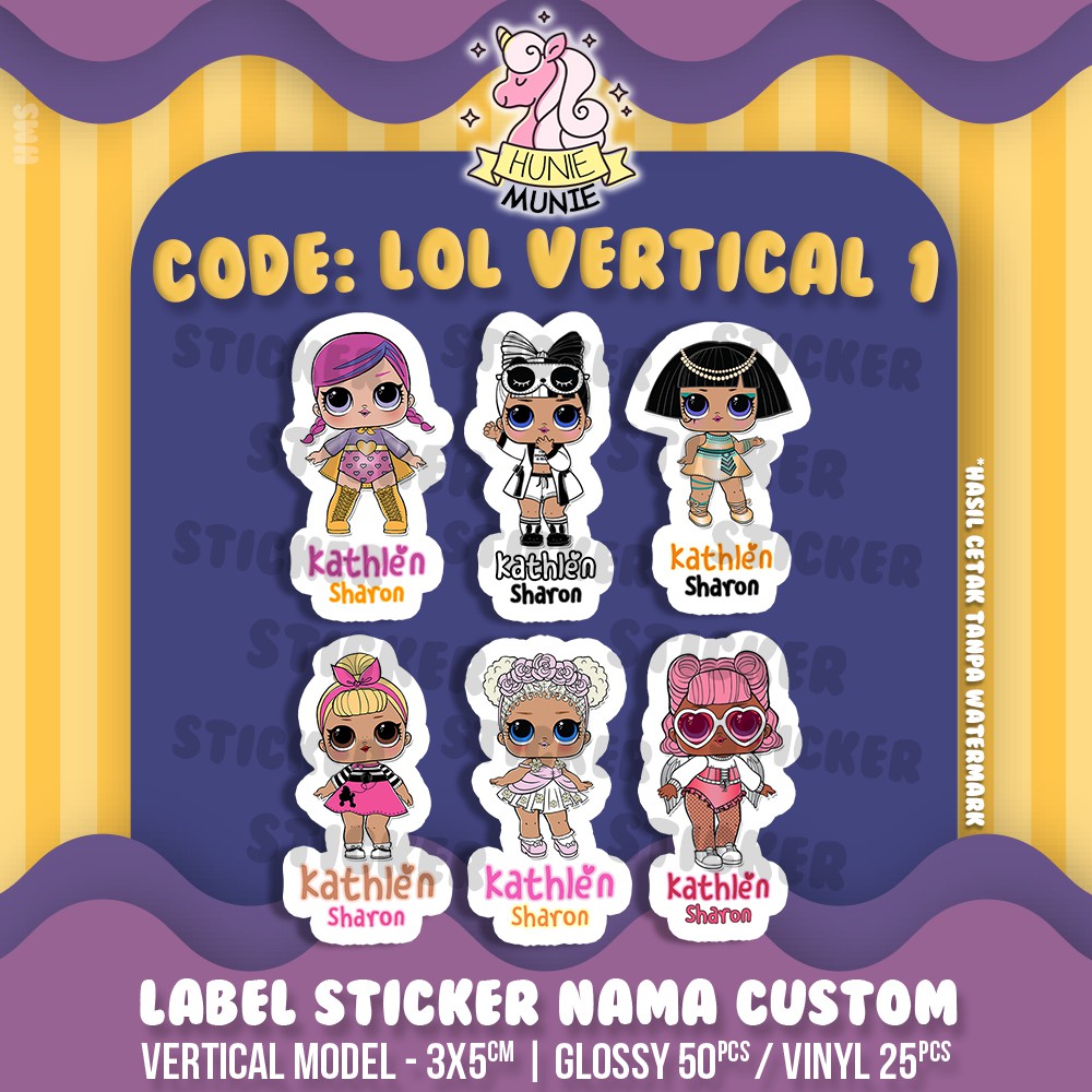 

Sticker Label Nama Custom - LOL SERIES #2 Vertical (50pcs+) Banyak Pilihan Model Stiker LOL