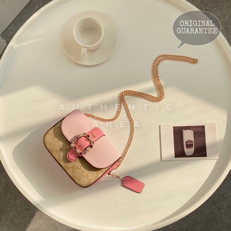 Tas Coach Gemma Crossbody Sling Bag In Signature Khaki Pink / Tas Selempang Coach Pink