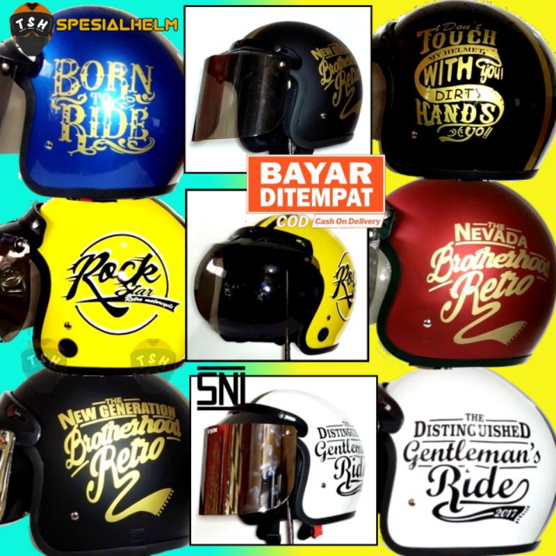 HELM BOGO MOTIF Dewasa PRIA WANITA Kaca Silver kaca Datar Kaca Cembung hitam RETRO