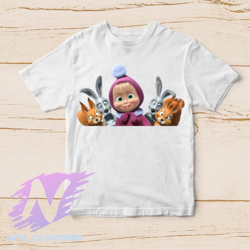 baju kaos anak Masha and the bear Marsha and friend