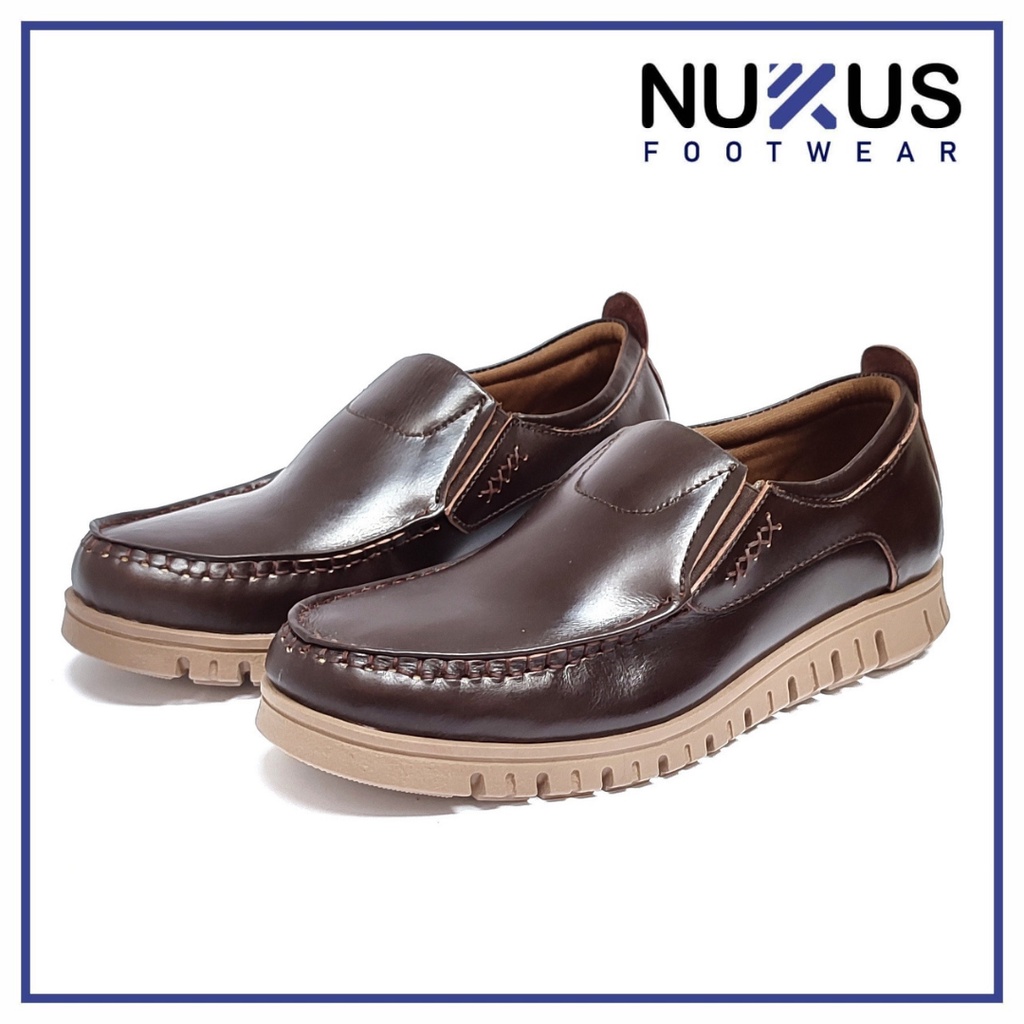 Nukus Sepatu Pria Casual Slip On Kulit Asli CoklatTua - NKL AMU