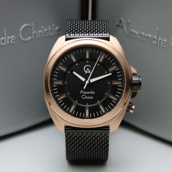 JAM TANGAN PRIA ALEXANDER CHRISTIE AC 8631 / AC8631 BLACK ROSEGOLD RANTAI PASIR ORIGINAL GARANSI