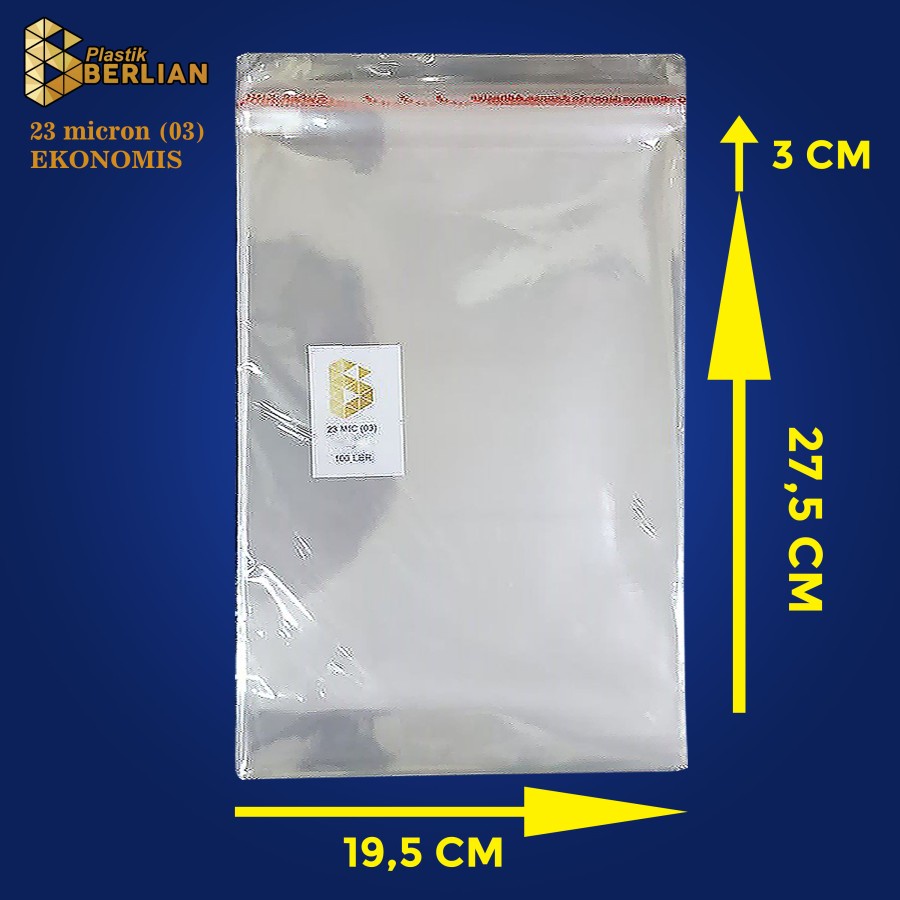 

19,5 x 27,5 cm Plastik OPP EKONOMIS 23micron (100 lbr) (lem/seal)