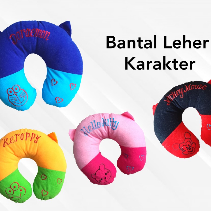 Bantal Leher Karakter Anak Neck Travel Pillow aksesoris Pesawat kids perlengkapan tidur mobil dacron