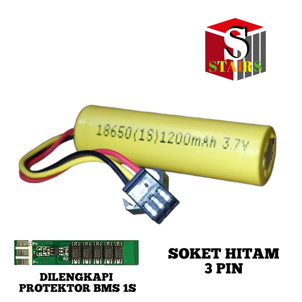 Baterai Mainan Anak/ RC / Baterai Speaker &amp; Elektronik Lainnya 1X 18650 1200mAh 3.7V Protektor BMS 1S 6A Soket Hitam 3 Pin