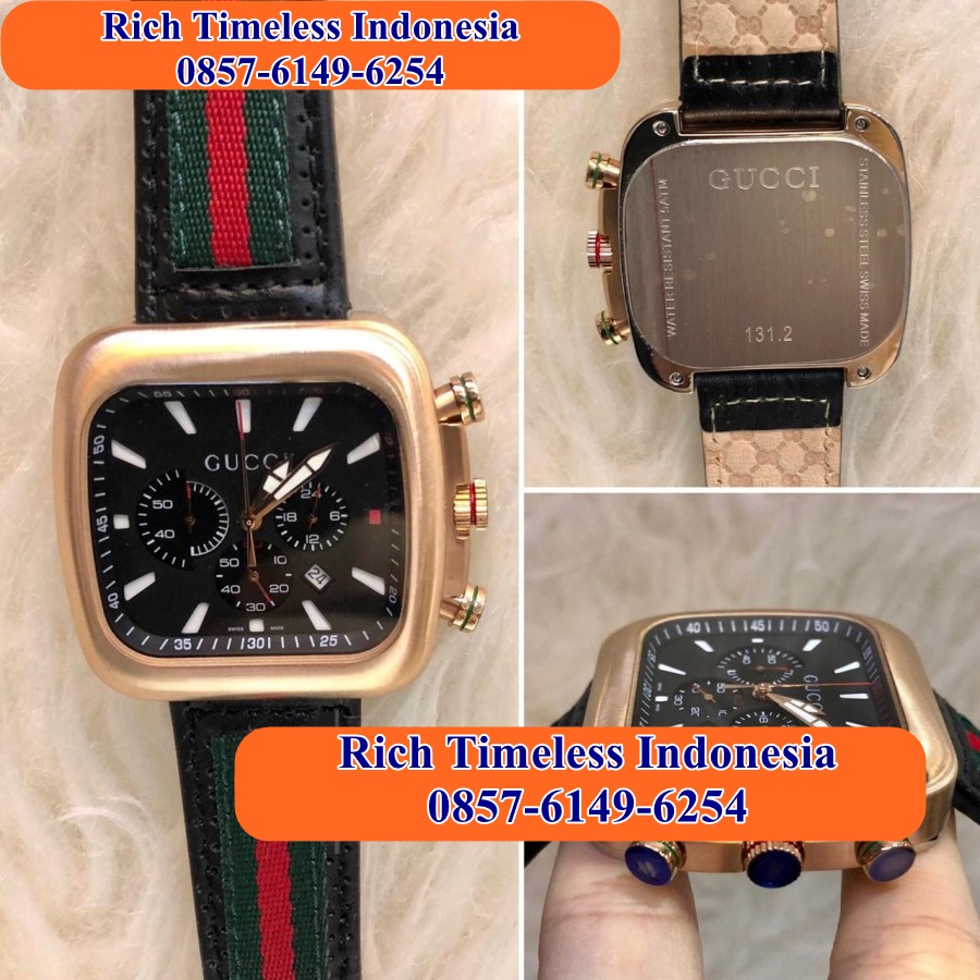 Best Seller  Jam Tangan Pria  Mewah GC Square Analogue Rosegold Leather Strap Jam Tangan Pria Brande