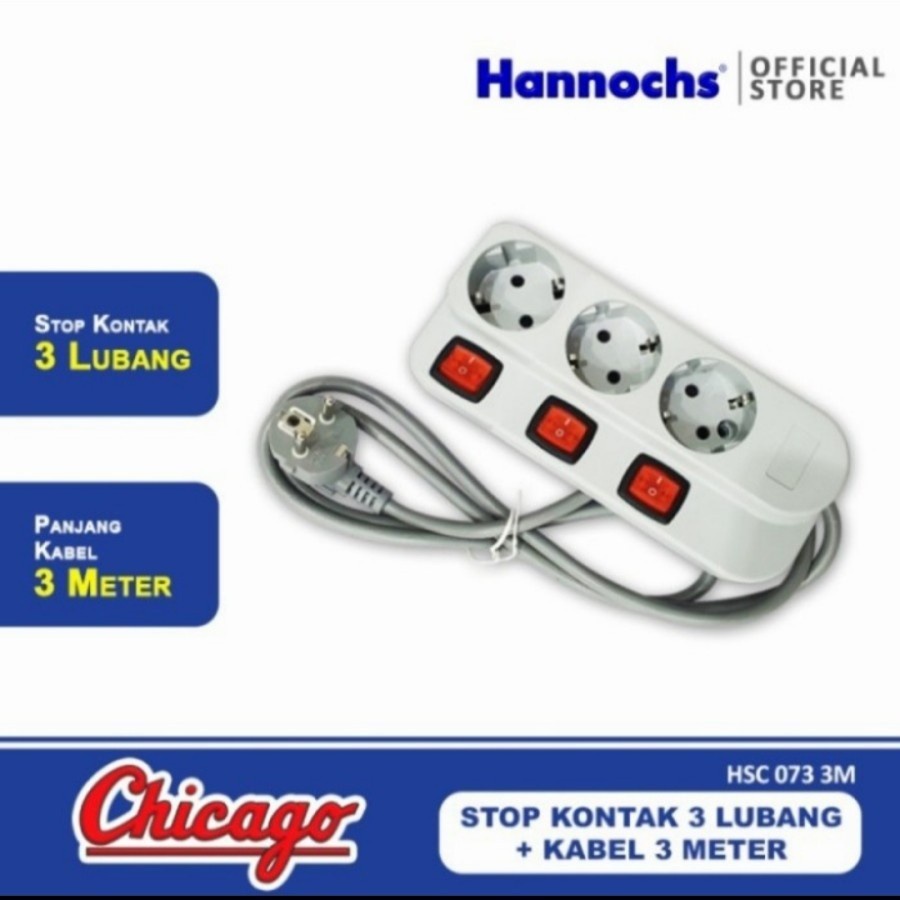 Hannochs Stop Kontak Chicago HSC 073 Kabel 3Meter - Teriminal kuningan