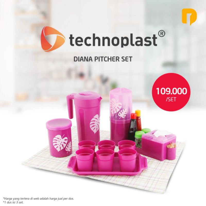 DUSDUSAN Technoplast Diana Pitcher Set Teko Cangkir Nampan Wadah Penyimpanan Sendok
