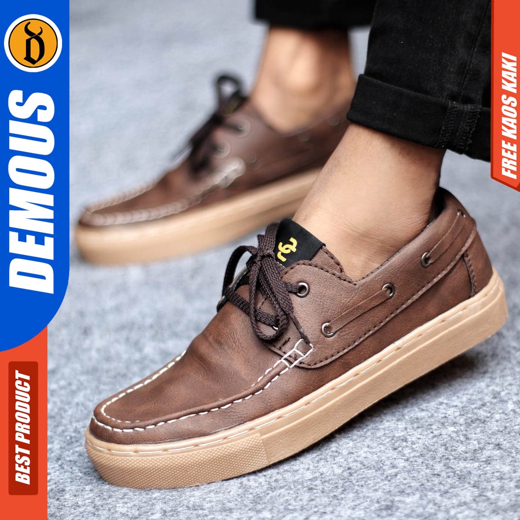 Sepatu Kasual Pria Kulit Pu Sneakers Kerja Casual Hitam Coklat Demous Zapato