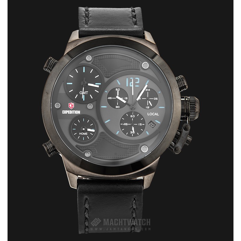 jam tangan kulit expedittion original E 6396M HITAM ABUABU TRIPLE TIME
