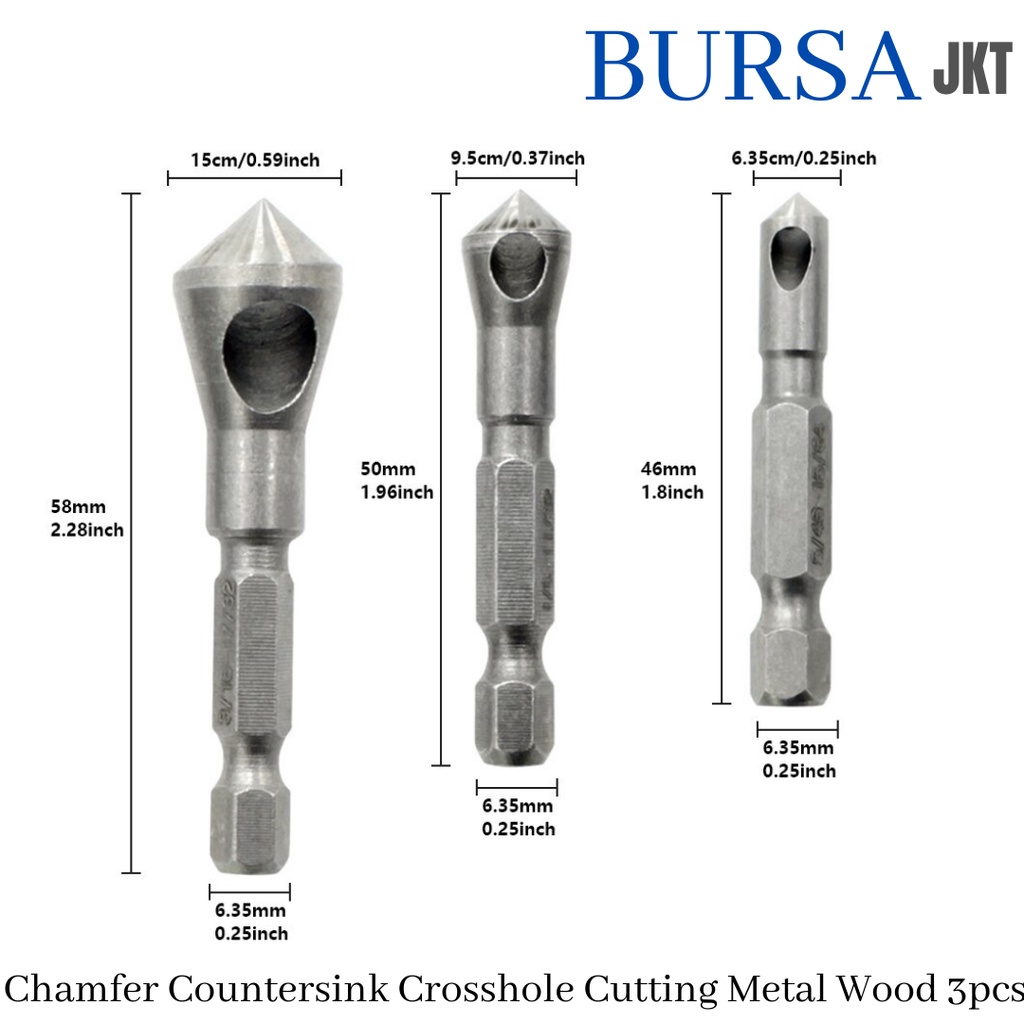3pcs Mata Bor Countersink Dan Deburring Bahan Hss TITANIUM