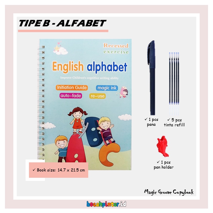 Magic Groove Copybook | Belajar Menulis Ajaib | Prewriting / Pra - Menulis | Mainan Edukasi Anak-B - Alfabet