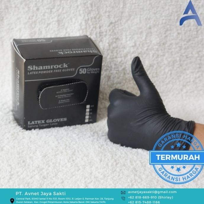 PROMO Sarung tangan karet LATEX medis NON POWDER warna HITAM merk Shamrock