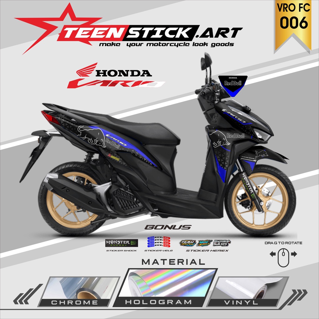 STRIPING VARIO FC - STICKER STRIPING HOLOGRAM HONDA VARIO FACELIFT REDBULL TN 006