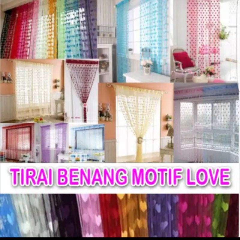 Tirai Benang Motif Love Gorden Interior [Ready Hijau, Tosca, Cream]
