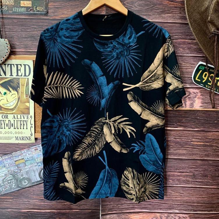 7BN kaos distro pria black leaf printing kaos motif full printing✹ (Ready stock)