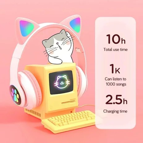 HEADPHONE CAT EAR BLUETOOTH WIRELESS STN 028 / HEADPHONE BLUETOOTH / HEADPHONE KUCING LED GAMING