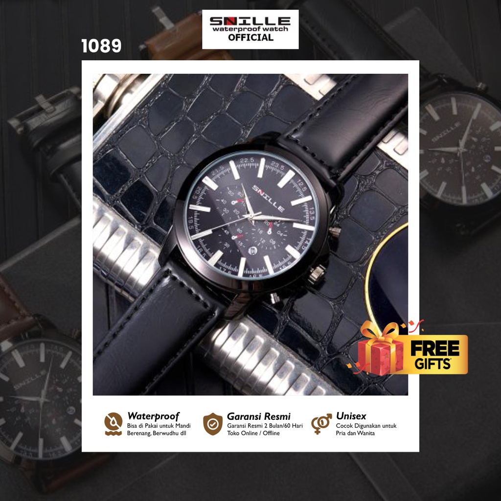 Snille Jam Tangan Kulit Pria Original Asli Anti Air Waterproof 1089