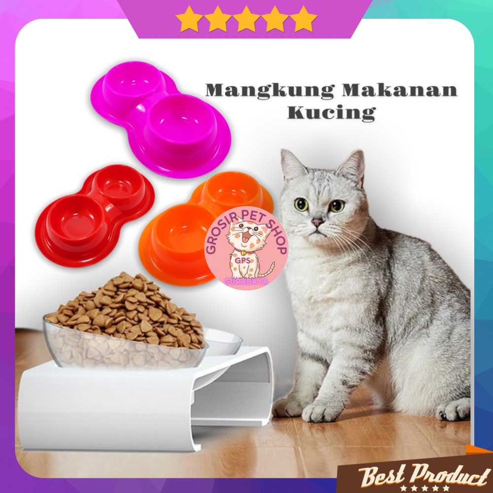 Mangkuk pakan kucing Anjing kelinci double anti semut plate bowl feeder