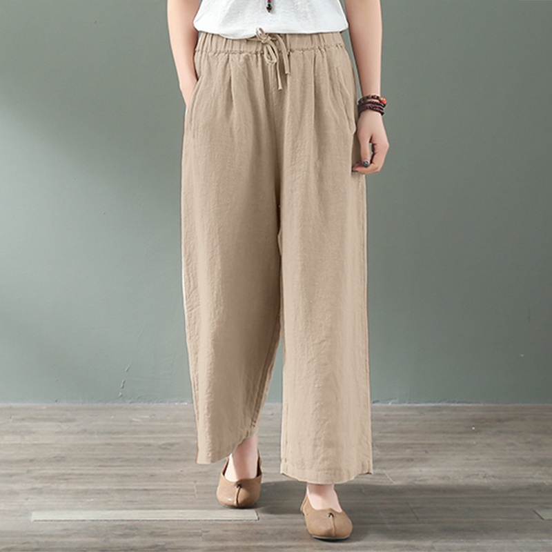 ZANZEA Women Casual Elastic Waist Loose Wide Leg Solid Color Long Pants