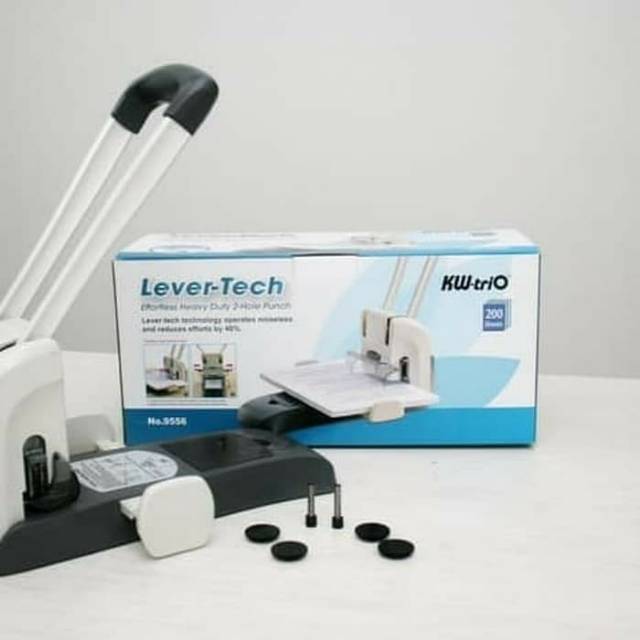 Pembolong 200 halaman/kw-Trio 9556 Lever-Tech Heavy Duty 2 hole + 4 hole Punch. GARANSI 1thn!