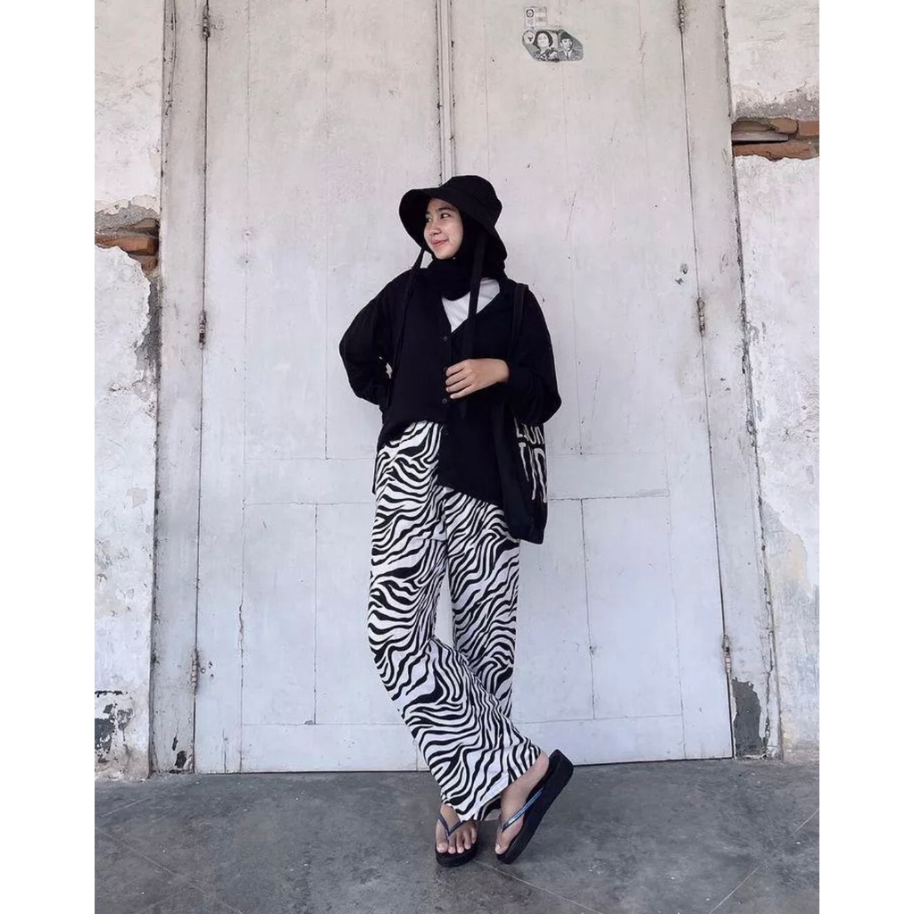 Highwaist Kulot Zebra Bahan Katun Premium Celana Kulot Panjang Wanita Dewasa