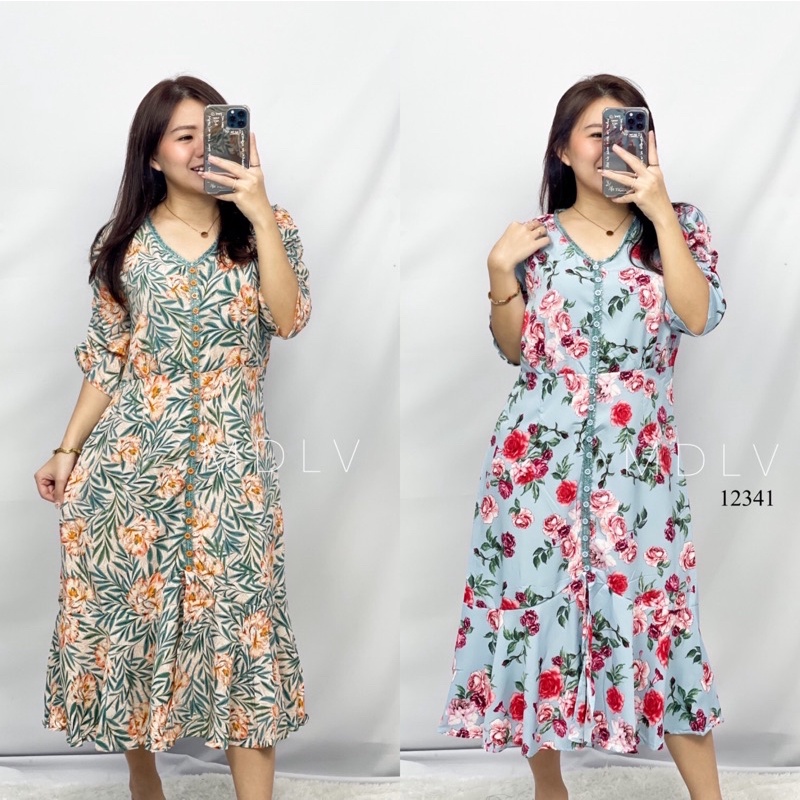 MDLV ~ 12341 Havana Midi Dress Flower Dress Premium Korea Look Fashion import