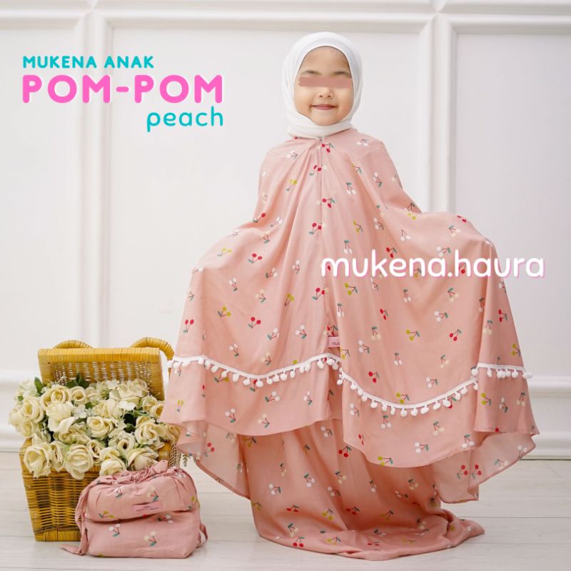 Mukena Anak 2in1 Pompom Rayon Resleting Dagu