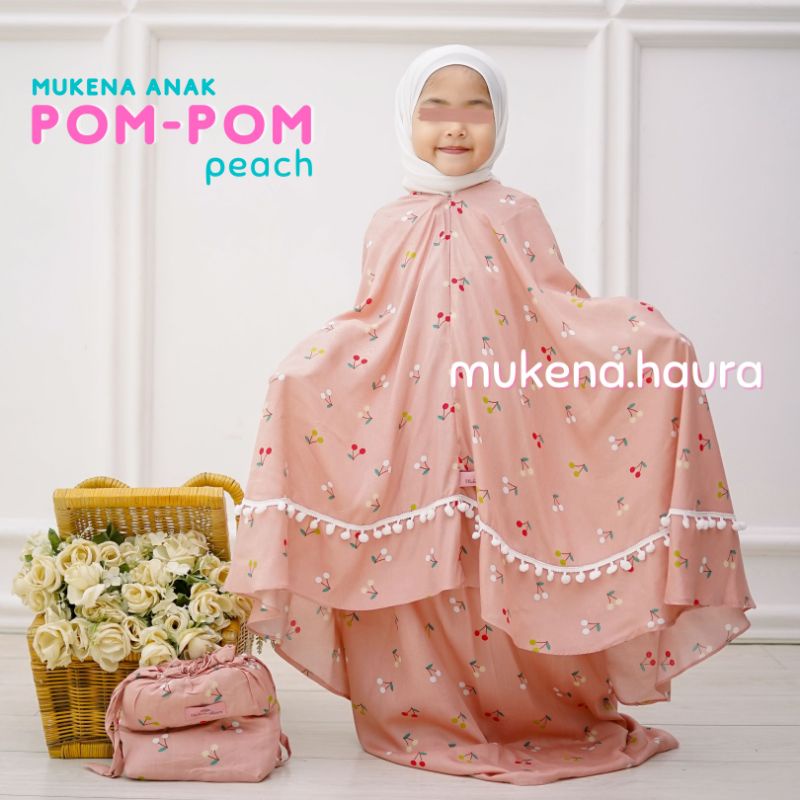 Mukena Anak 2in1 Pompom Rayon Resleting Dagu