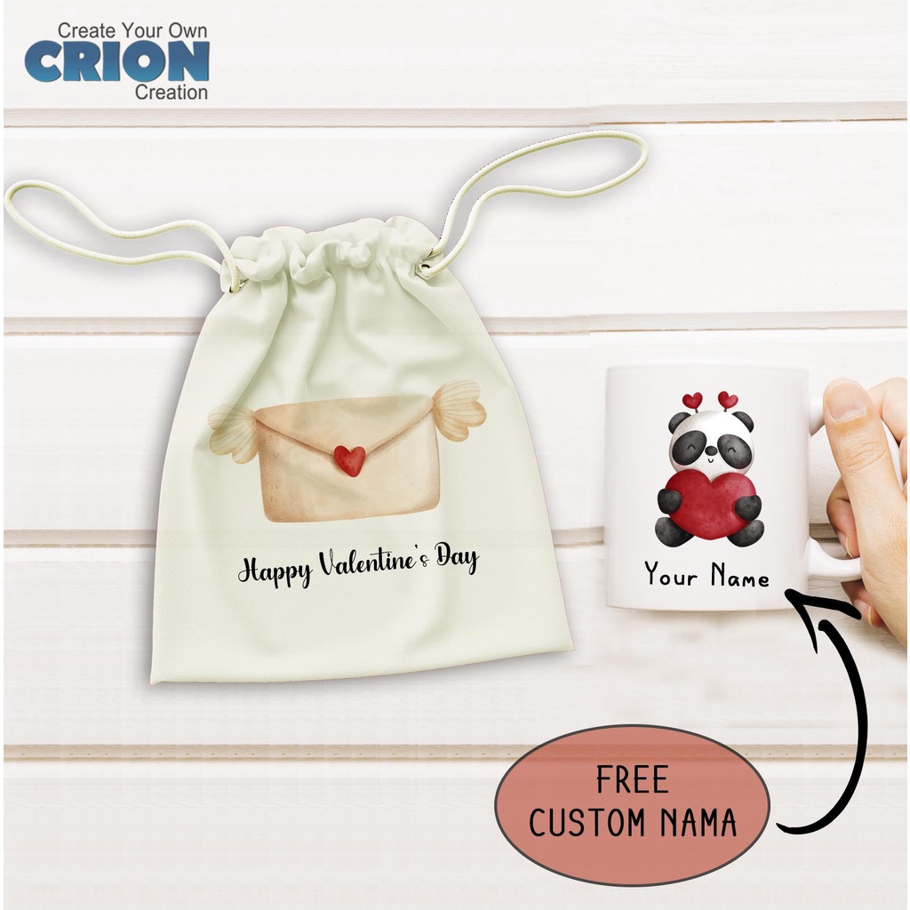 Mug Hampers Valentine - Panda Series - Bisa Custom Nama - By Crion