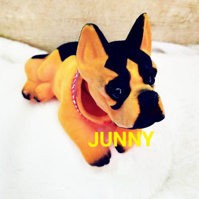 Boneka kepala goyang anjing buldog orange hitam