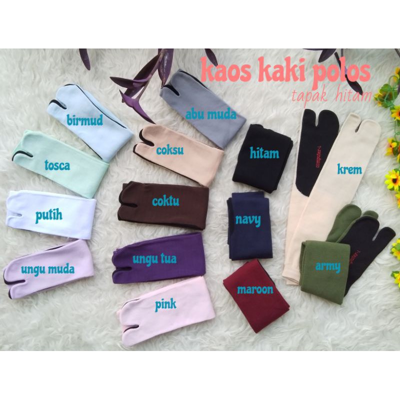 Kaos kaki polos tapak hitam jempol muslimah dewasa nylon spandek-1