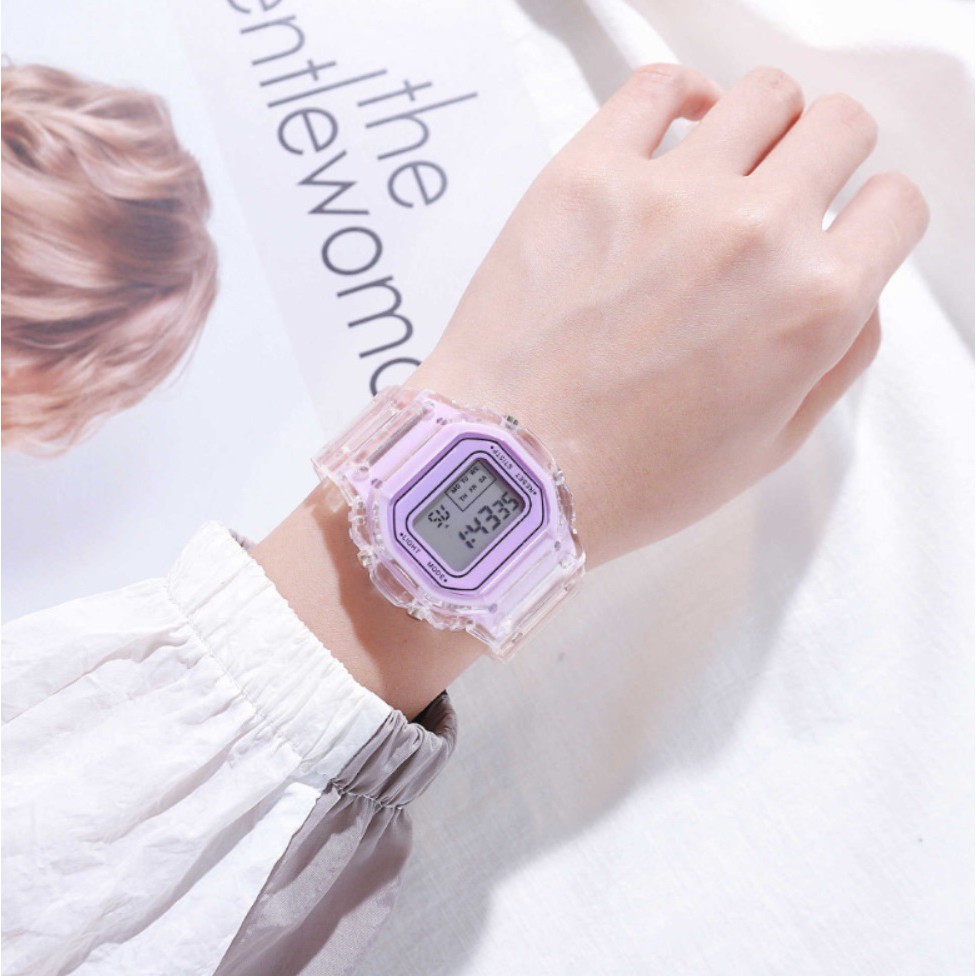 Jam Tangan Digital TRANSPARAN ANTI AIR Student Couple Watch Korea Fashion model Casio Pria Wanita