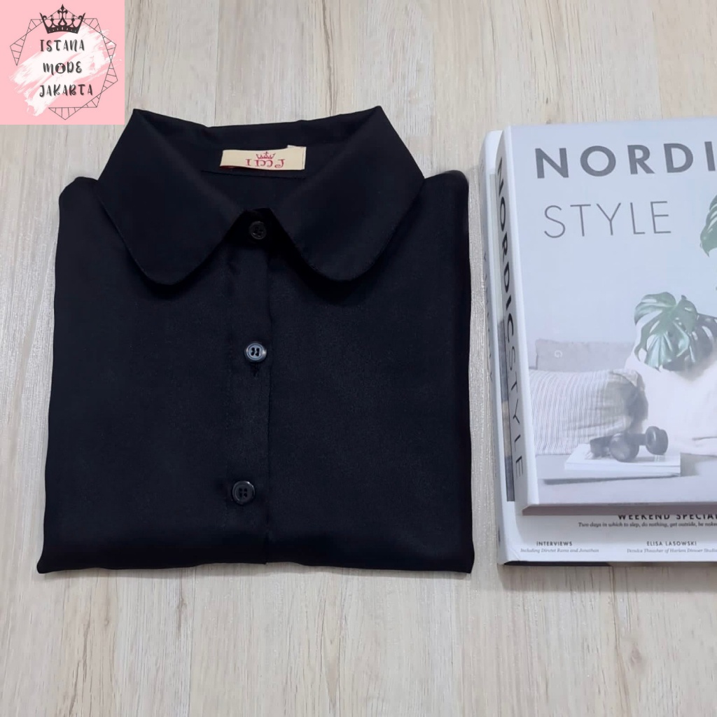 ISTANA MODE JAKARTA Miami Baju Atasan Wanita Lengan Panjang Kemeja Wanita Moscrepe-HITAM