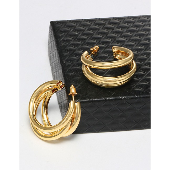 LRC Anting Tusuk Fashion Gold C-shaped Semicircular Geometric Earrings F39159