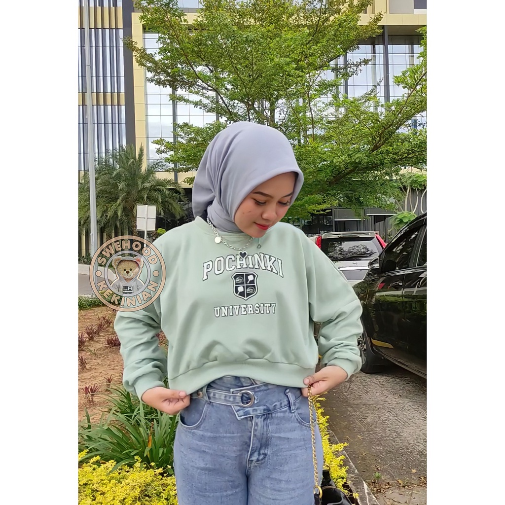 POCHINKI Sweater Kpop Crop Crewneck Sweatshirt Wanita Kekinian Oversize Fashion Outfit Ootd Korean Style Sweter Crewnek Switter Krunek Perempuan Sweeter Viral Remaja Atasan Cewek Premium BB 45-65 PB 50 LD 110 Fleece Tebal Model Terbaru