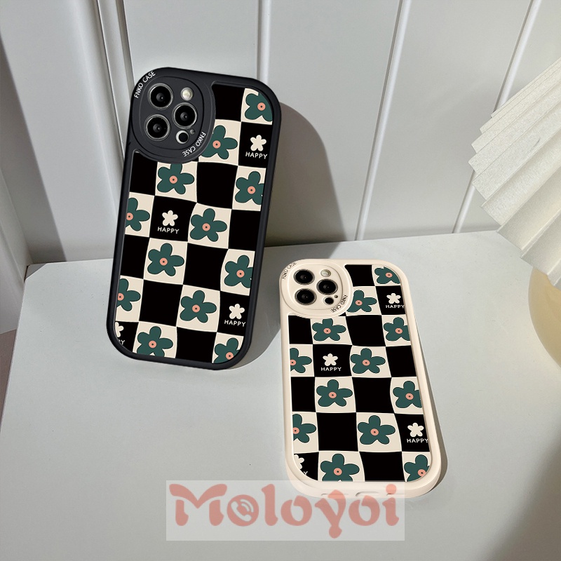 Soft Case Silikon TPU Motif Bunga Kotak-Kotak Untuk IPhone 8Plus XR 7Plus 11 12 13 Pro MAX X XS MAX 7 8 6 6s Plus SE 2020