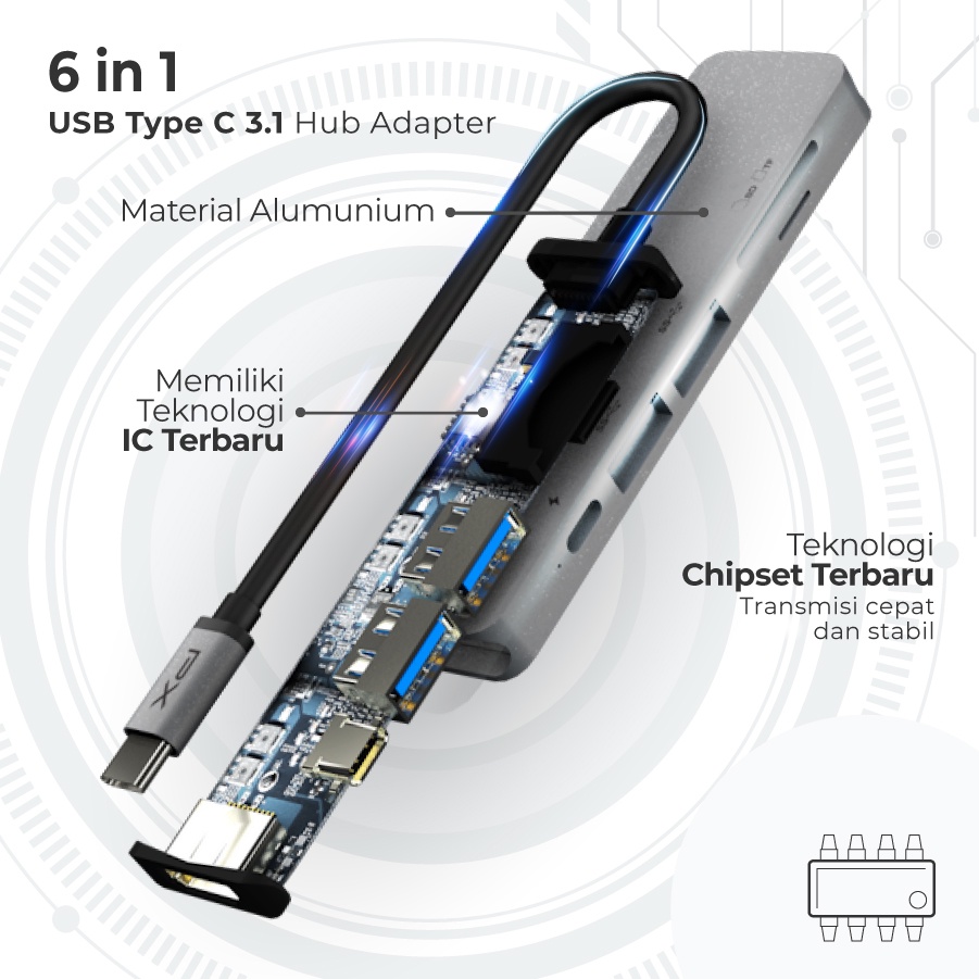 Type C 3.1 to HDMI Hub Converter USB 3.0 Micro SD 6 in 1 PX UCH160D