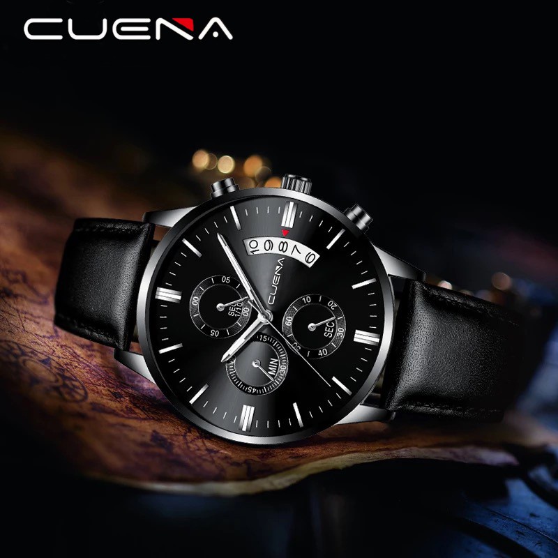 Jam Tangan Kasual Pria - Bisnis Quartz - Kulit - Kalender CUENA EL9007KLT N6D4 Fashion Bisa COD Term