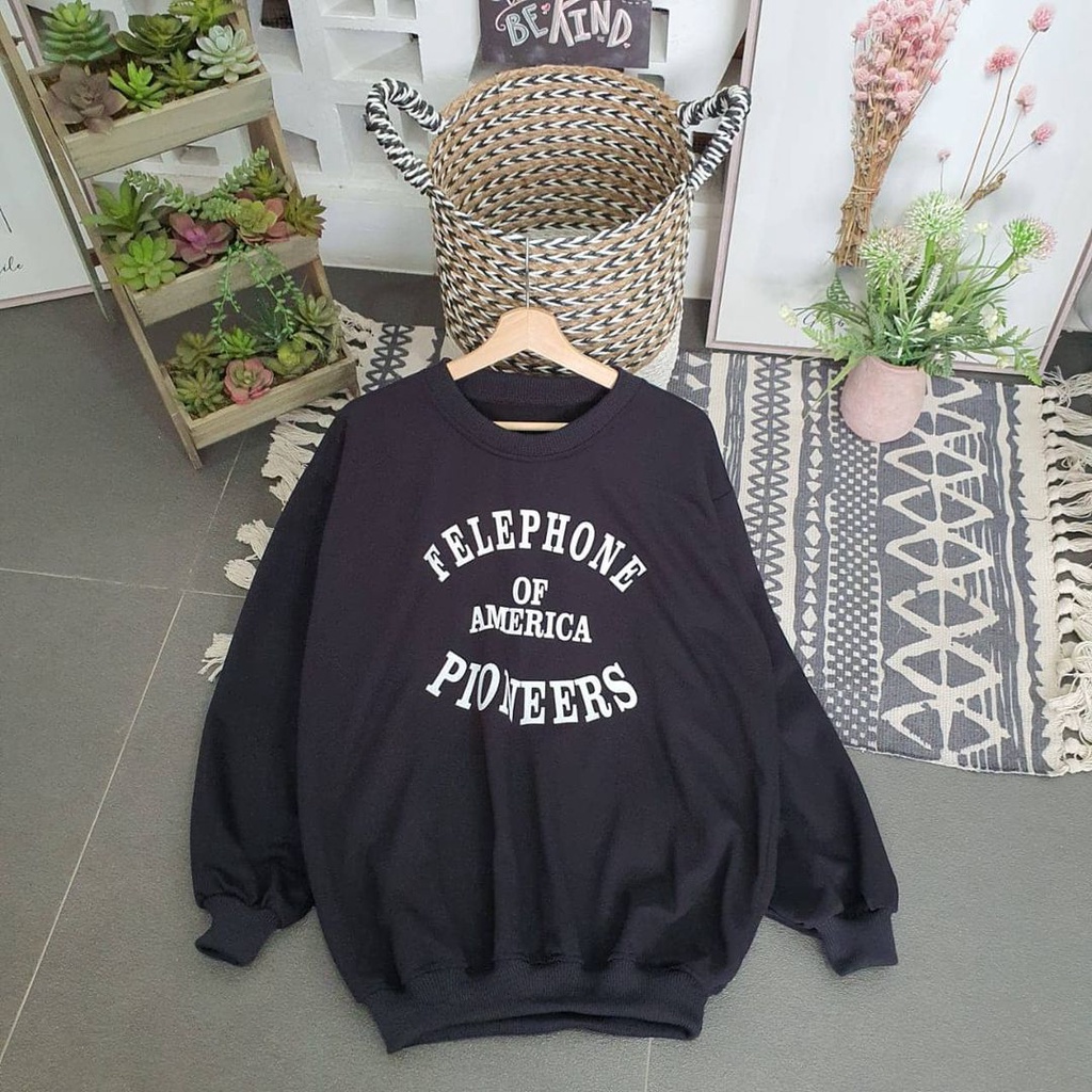 Sweatshirt Felephone Monokrom Hitam Putih Oversize Fit To XXL