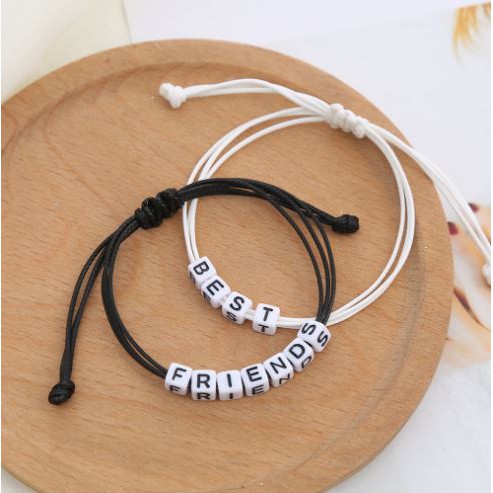 Gelang Couple Persahabatan Huruf Balok Putih Tulisan Hitam Tali Korea Waterproof